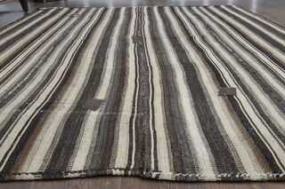 Beige & Black Striped Vintage Kilim - Thumbnail