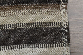 Beige & Black Striped Vintage Kilim - Thumbnail