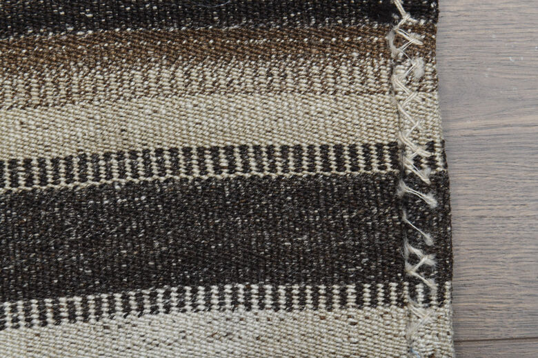 Beige & Black Striped Vintage Kilim