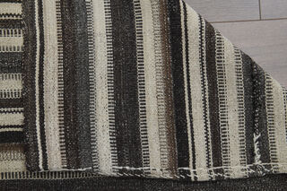 Beige & Black Striped Vintage Kilim - Thumbnail