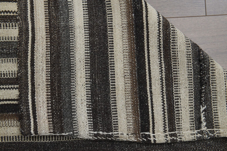 Beige & Black Striped Vintage Kilim