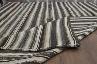 Beige & Black Striped Vintage Kilim - Thumbnail