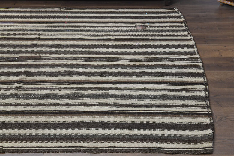 Beige & Black Striped Vintage Kilim