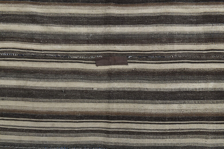 Beige & Black Striped Vintage Kilim