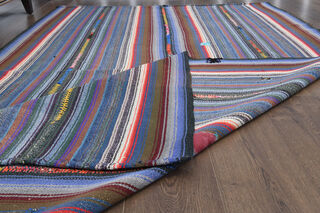 Colorful Flatweave Striped Rug - Thumbnail