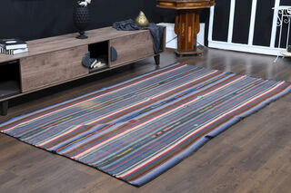 Colorful Flatweave Striped Rug - Thumbnail