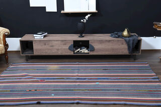 Colorful Flatweave Striped Rug - Thumbnail