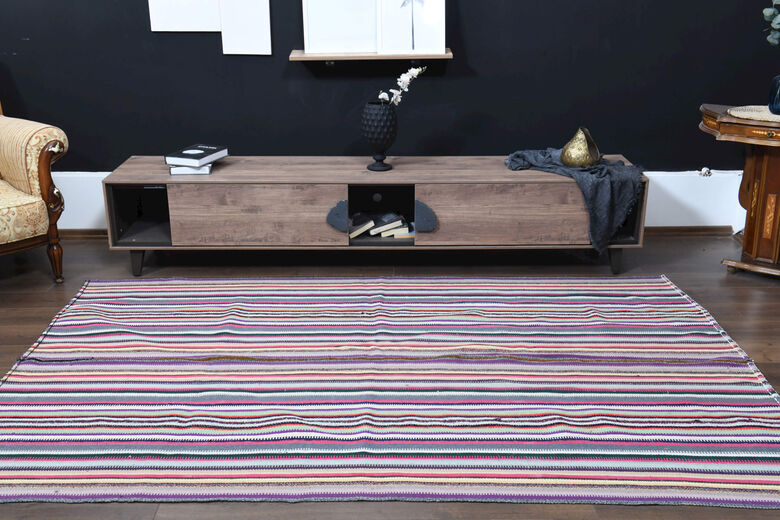 Colorful Flatweave Striped Rug