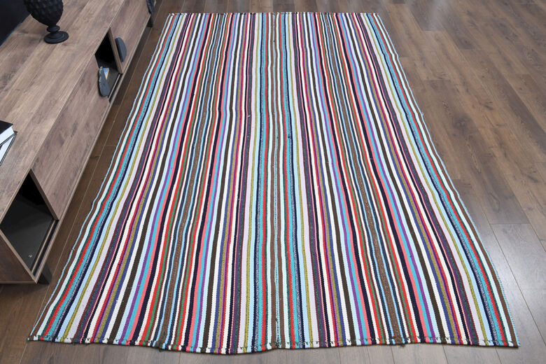 Colorful Flatweave Striped Rug