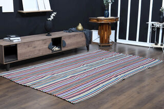 Colorful Flatweave Striped Rug - Thumbnail