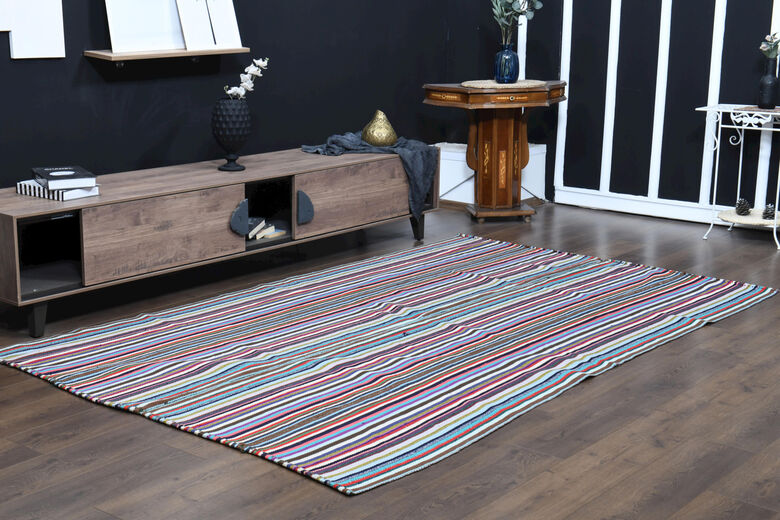 Colorful Flatweave Striped Rug