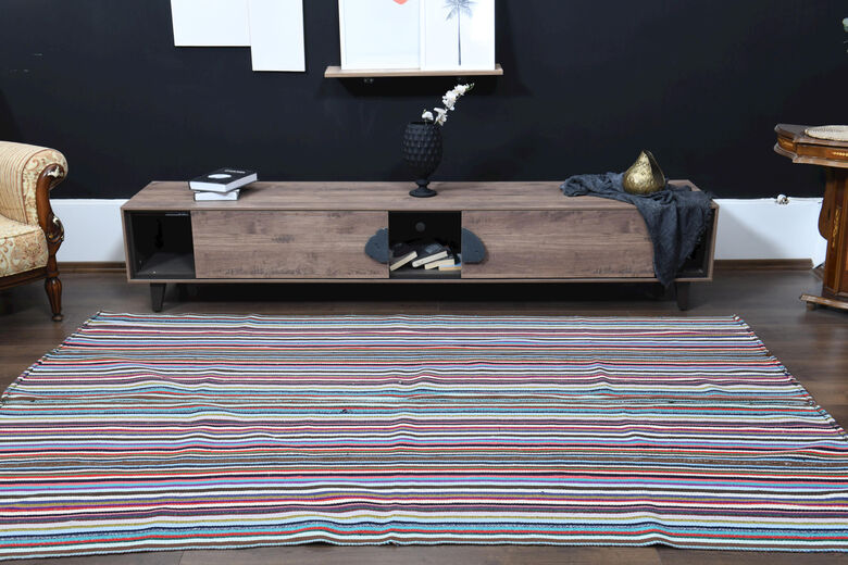 Colorful Flatweave Striped Rug