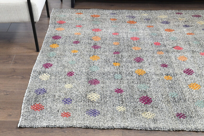 Turkish Vintage Gray Area Kilim