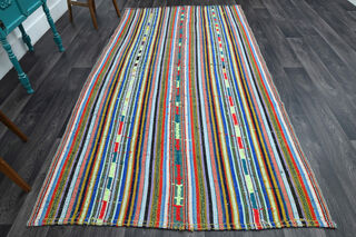 Turkish Vintage Striped Kilim Rug - Thumbnail