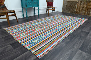 Turkish Vintage Striped Kilim Rug - Thumbnail