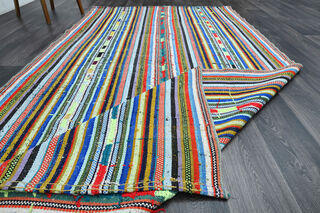 Turkish Vintage Striped Kilim Rug - Thumbnail