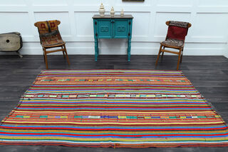 Striped Turkish Kilim Rug - Thumbnail