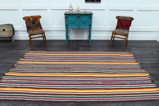 Turkish Vintage Striped Carpet - Thumbnail
