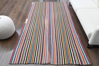 Turkish Vintage Area Striped Rug - Thumbnail