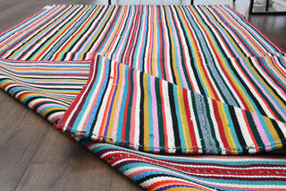 Turkish Vintage Area Striped Rug - Thumbnail