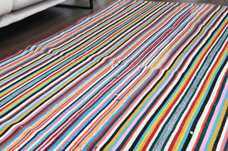 Turkish Vintage Area Striped Rug - Thumbnail