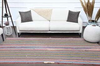 Turkish Vintage Area Striped Rug - Thumbnail