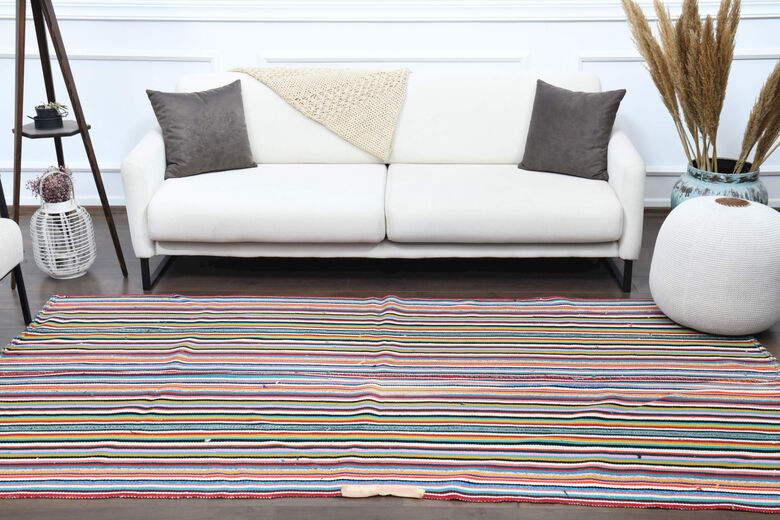 Turkish Vintage Area Striped Rug