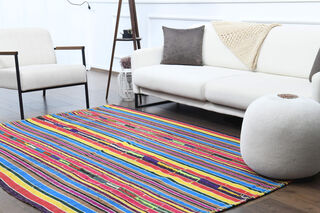 Turkish Colorful Striped Rug - Thumbnail