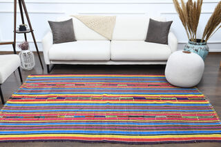 Turkish Colorful Striped Rug - Thumbnail