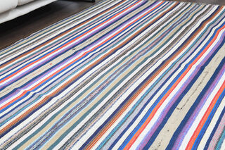 Turkish Vintage Area Striped Rug - Thumbnail