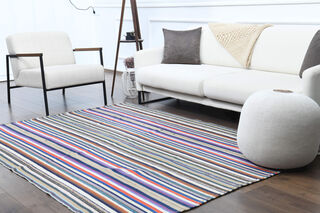 Turkish Vintage Area Striped Rug - Thumbnail