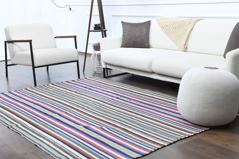 Turkish Vintage Area Striped Rug