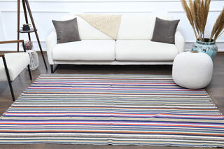 Turkish Vintage Area Striped Rug - Thumbnail