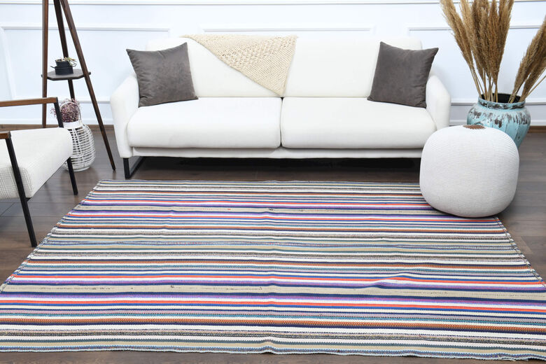 Turkish Vintage Area Striped Rug