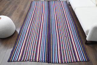 Turkish Vintage Striped Rug - Thumbnail