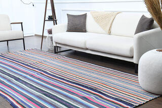 Turkish Vintage Striped Rug - Thumbnail