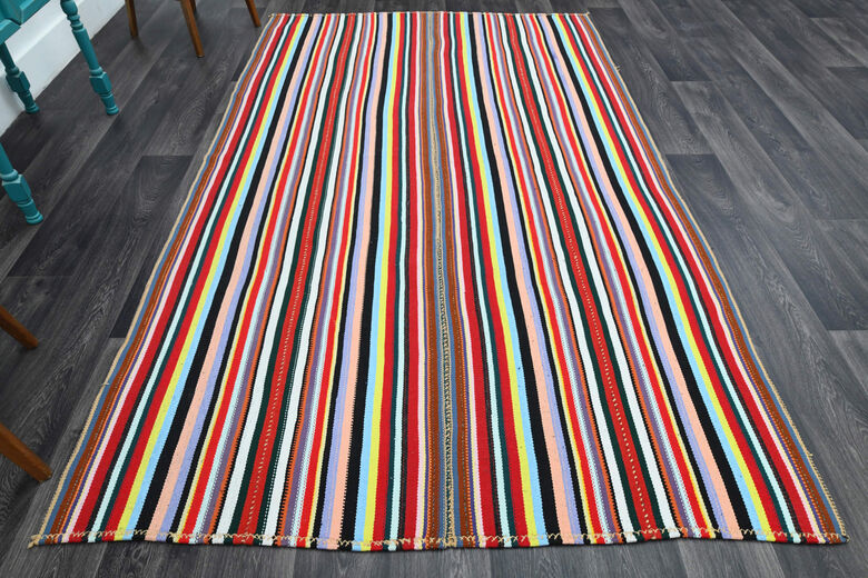 Turkish Striped Flatweave Area Rug