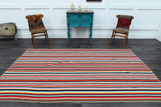 Turkish Striped Flatweave Area Rug - Thumbnail