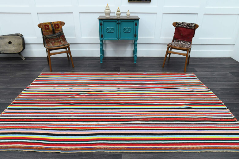 Turkish Striped Flatweave Area Rug