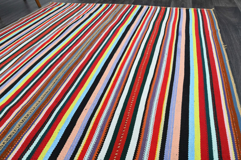 Turkish Striped Flatweave Area Rug