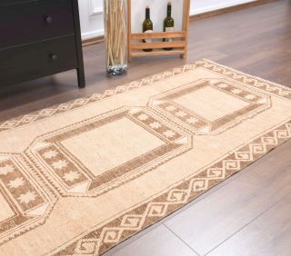 Tan Colored Vintage Runner Rug - Thumbnail