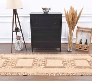 Tan Colored Vintage Runner Rug - Thumbnail