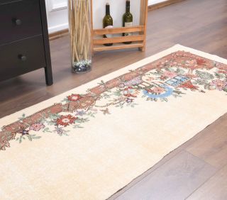 Beige Vintage Runner Rug - Thumbnail