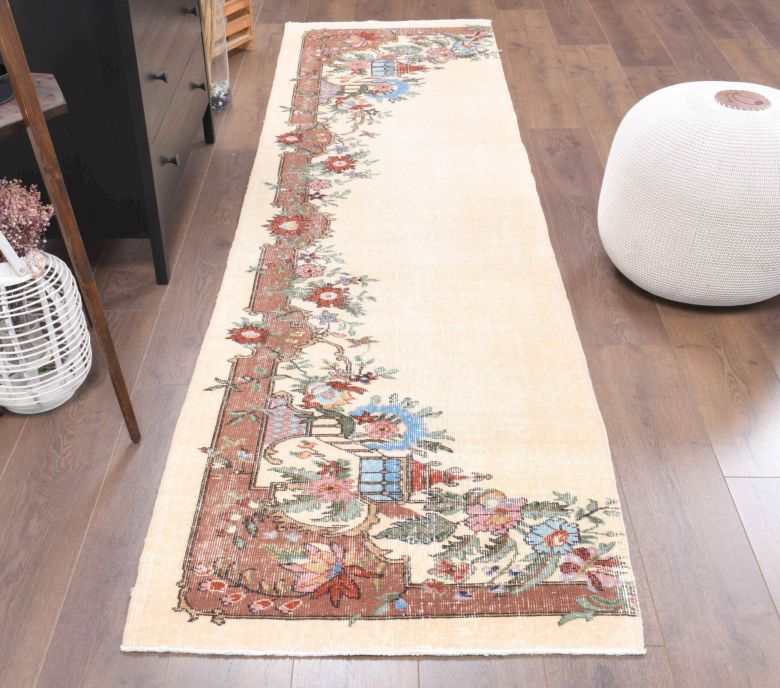 Beige Vintage Anatolian Runner Rug