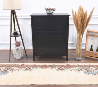 Beige Vintage Anatolian Runner Rug - Thumbnail