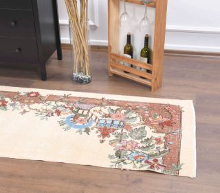 Beige Vintage Anatolian Runner Rug - Thumbnail