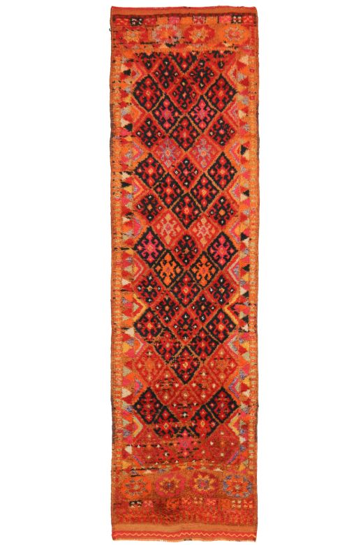 Orange Hand-Knotted Vintage Runner Rug