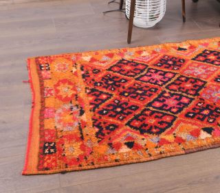 Orange Hand-Knotted Vintage Runner Rug - Thumbnail