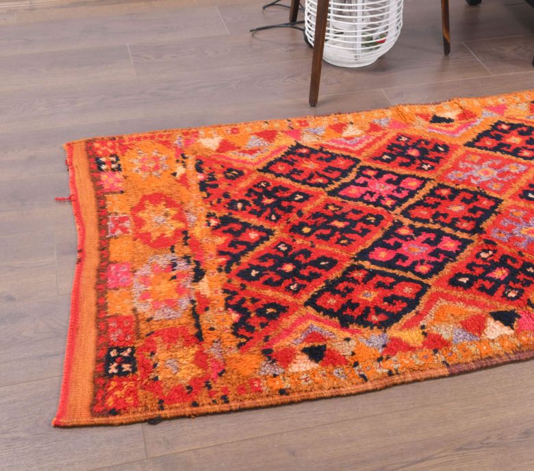 Orange Hand-Knotted Vintage Runner Rug