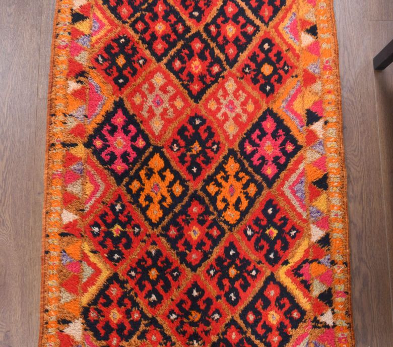 Orange Hand-Knotted Vintage Runner Rug